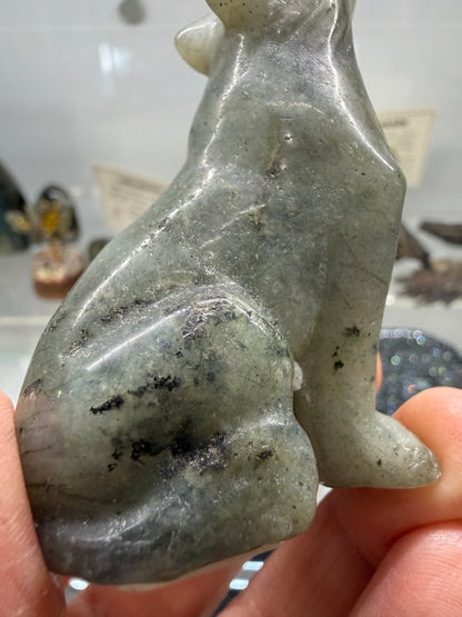 Labradorite Wolf Crystal Carving- 2.8 inches