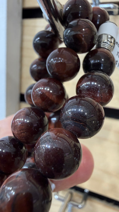 Red Tiger Eye Stretch Bracelet- Round Smooth 7.5 inches