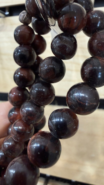 Red Tiger Eye Stretch Bracelet- Round Smooth 7.5 inches