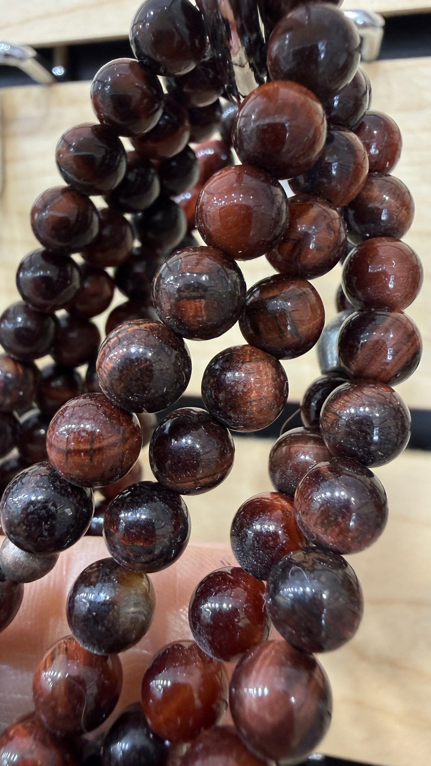 Red Tiger Eye Stretch Bracelet- Round Smooth 7.5 inches