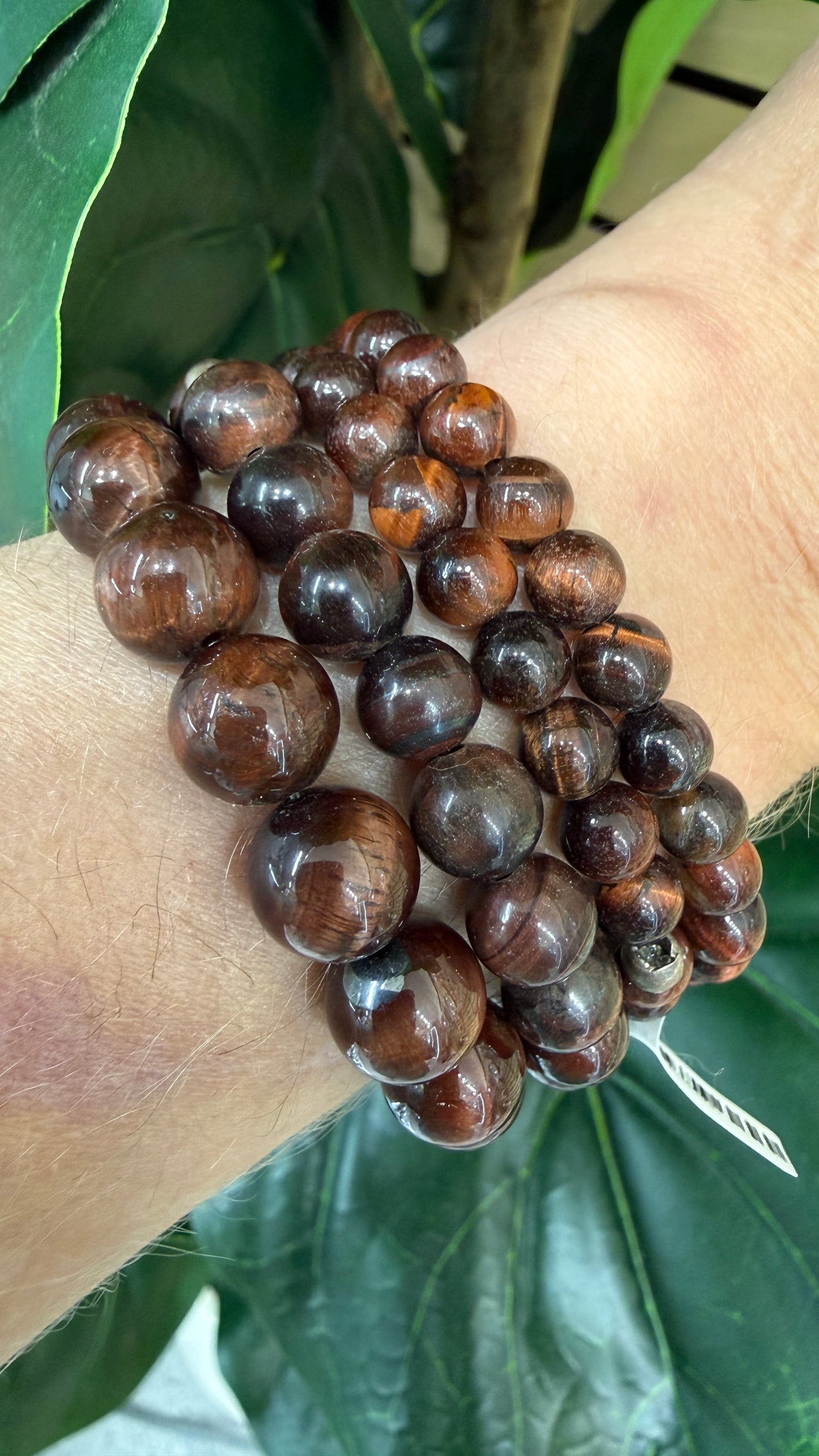 Red Tiger Eye Stretch Bracelet- Round Smooth 7.5 inches