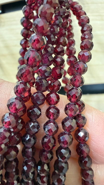 Garnet Stretch Bracelet- 4mm Round Faceted 7.5 inches