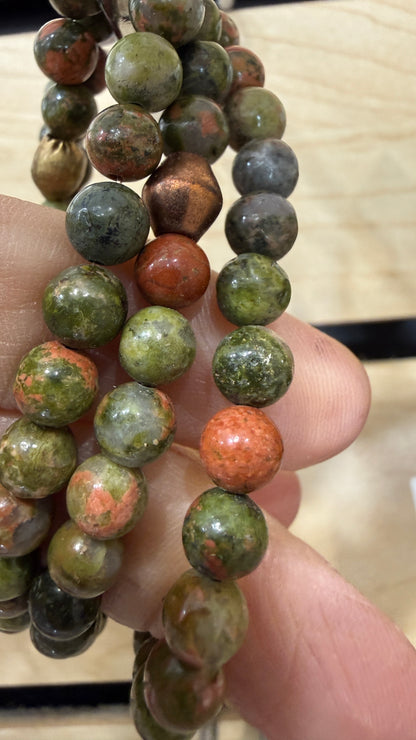 Unakite Stretch Bracelet- Round Smooth 7.5 inches