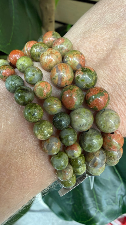 Unakite Stretch Bracelet- Round Smooth 7.5 inches