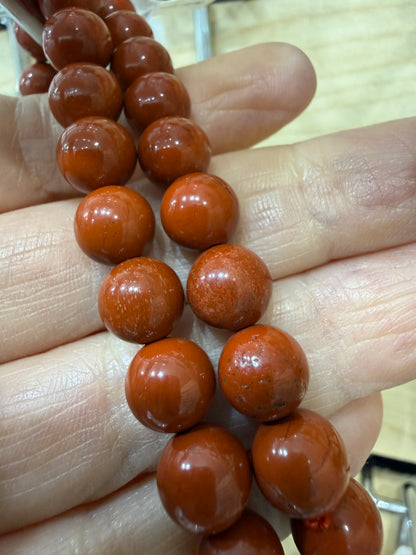 Red Jasper Stretch Bracelet- Round Smooth 7.5 inches