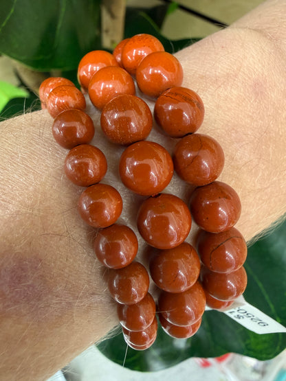Red Jasper Stretch Bracelet- Round Smooth 7.5 inches