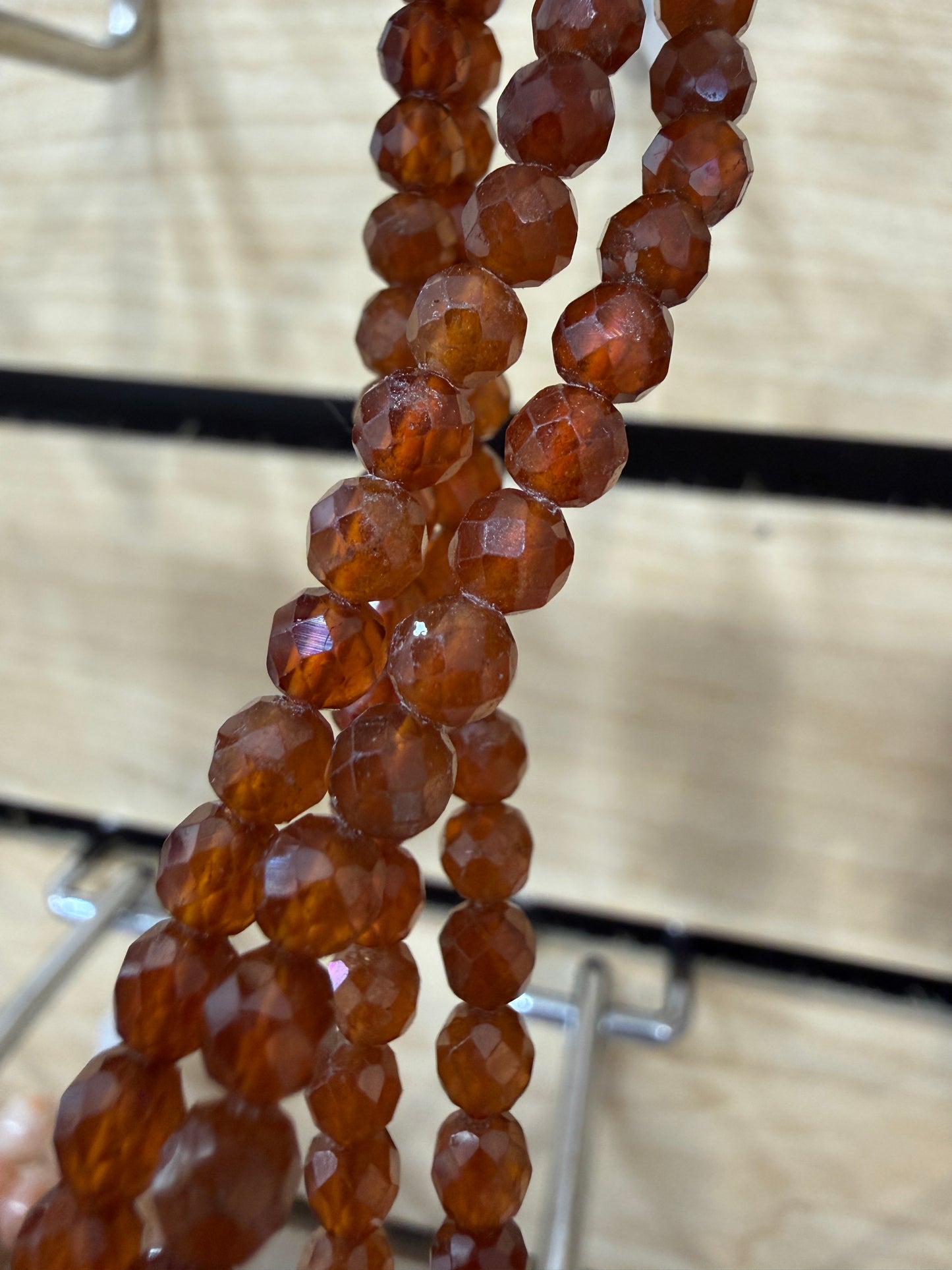 Hessonite Garnet Stretch Bracelet- 4mm Round Faceted 7.5 inches