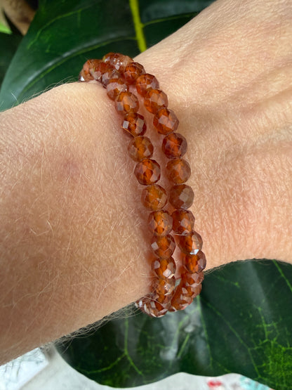 Hessonite Garnet Stretch Bracelet- 4mm Round Faceted 7.5 inches
