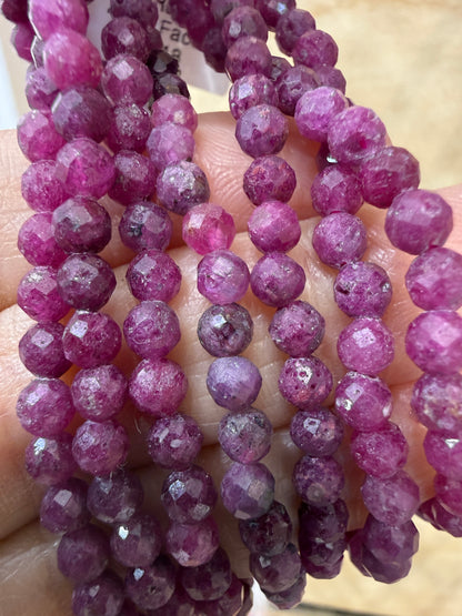 Ruby Stretch Bracelet- 4mm Round Faceted 7.5 inches