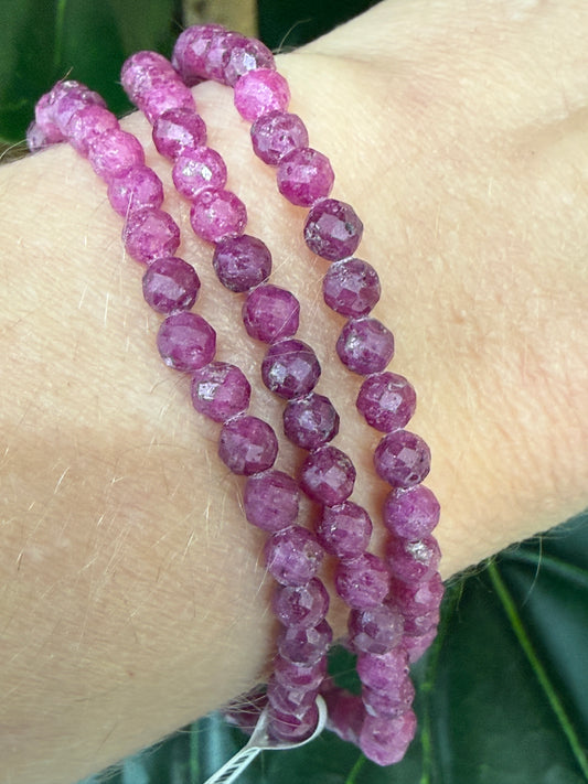 Ruby Stretch Bracelet- 4mm Round Faceted 7.5 inches