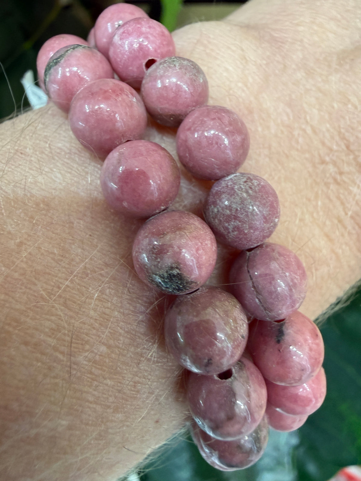Rhodonite Stretch Bracelet- 8mm Round Smooth 7.5 inches