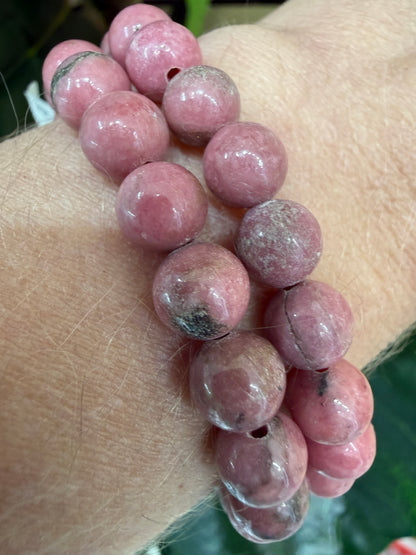 Rhodonite Stretch Bracelet- 8mm Round Smooth 7.5 inches