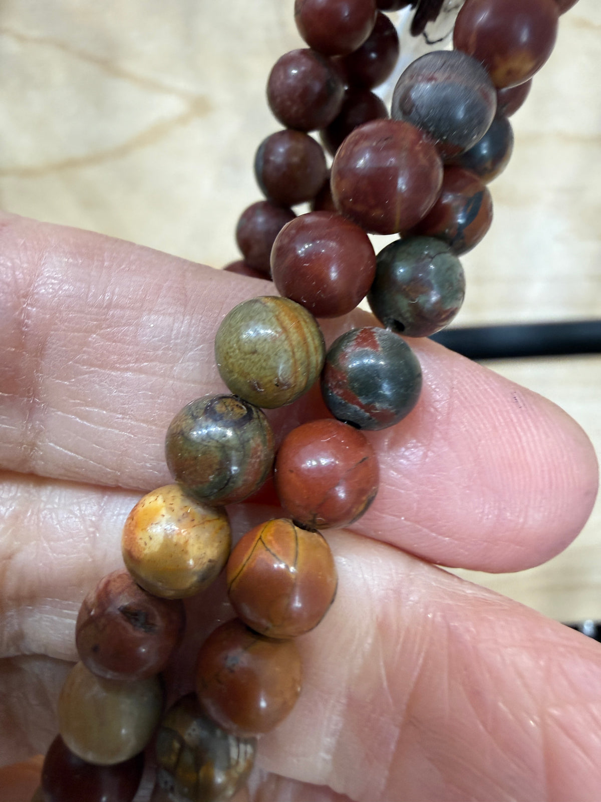 Red Creek Jasper Stretch Bracelet- 6mm Round Smooth 7.5 inches