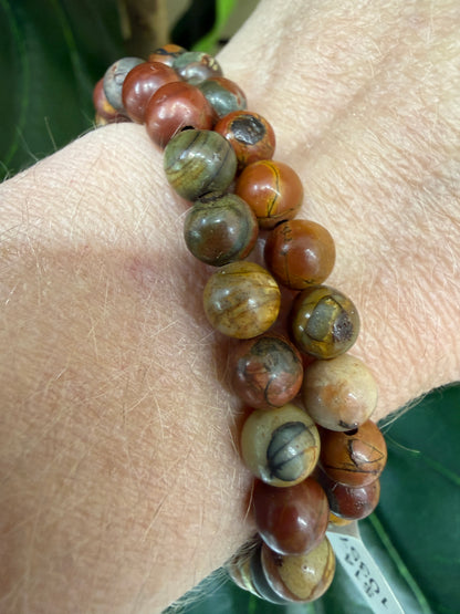 Red Creek Jasper Stretch Bracelet- 6mm Round Smooth 7.5 inches