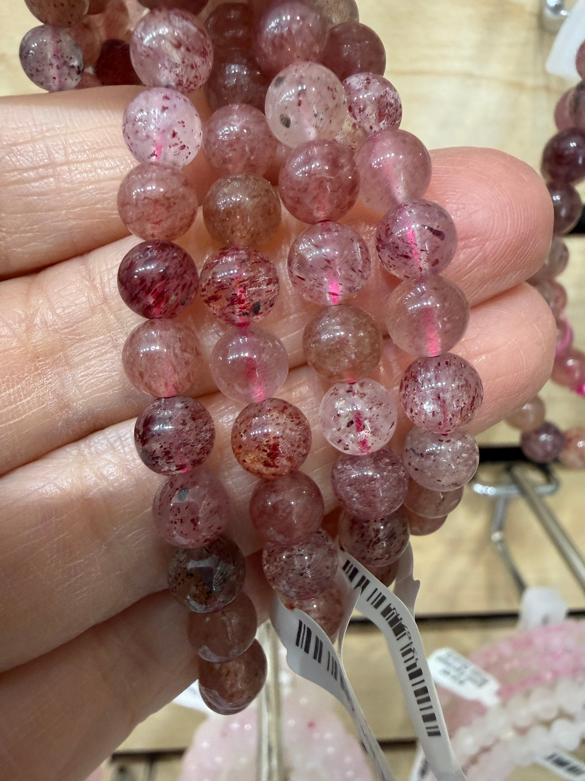 Strawberry Quartz Stretch Bracelet- Round Smooth 7.5 inches