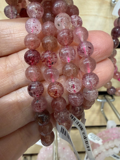 Strawberry Quartz Stretch Bracelet- Round Smooth 7.5 inches