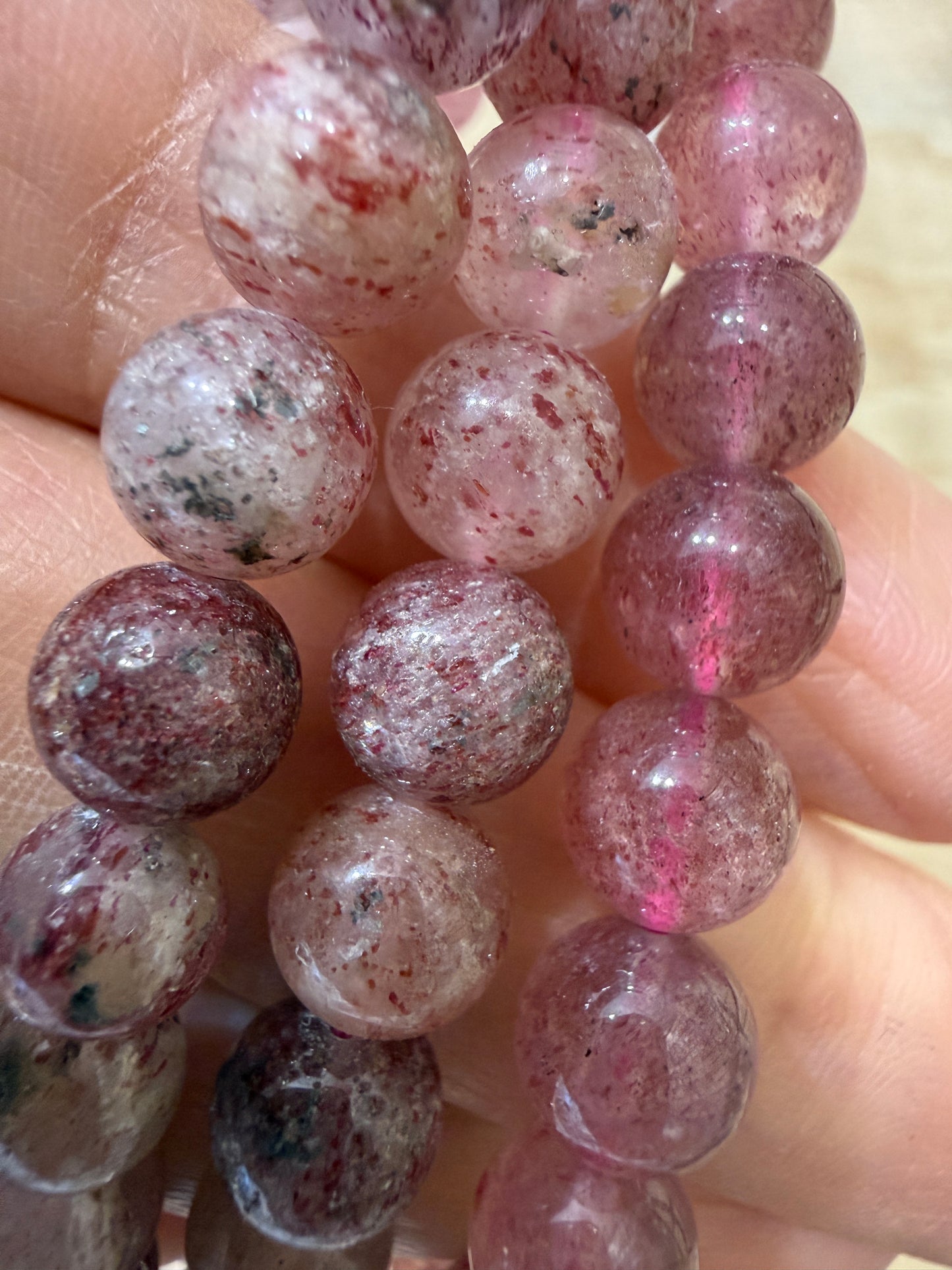 Strawberry Quartz Stretch Bracelet- Round Smooth 7.5 inches
