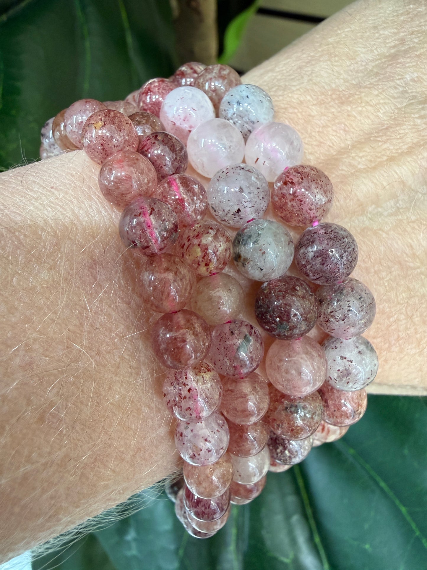 Strawberry Quartz Stretch Bracelet- Round Smooth 7.5 inches