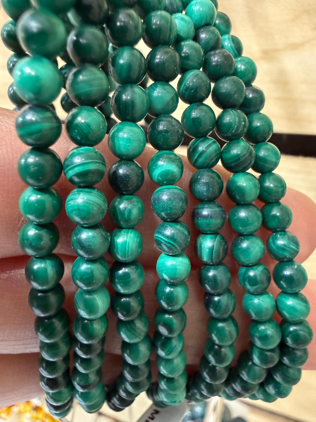 Malachite Stretch Bracelet- Round Smooth 7.5 inches