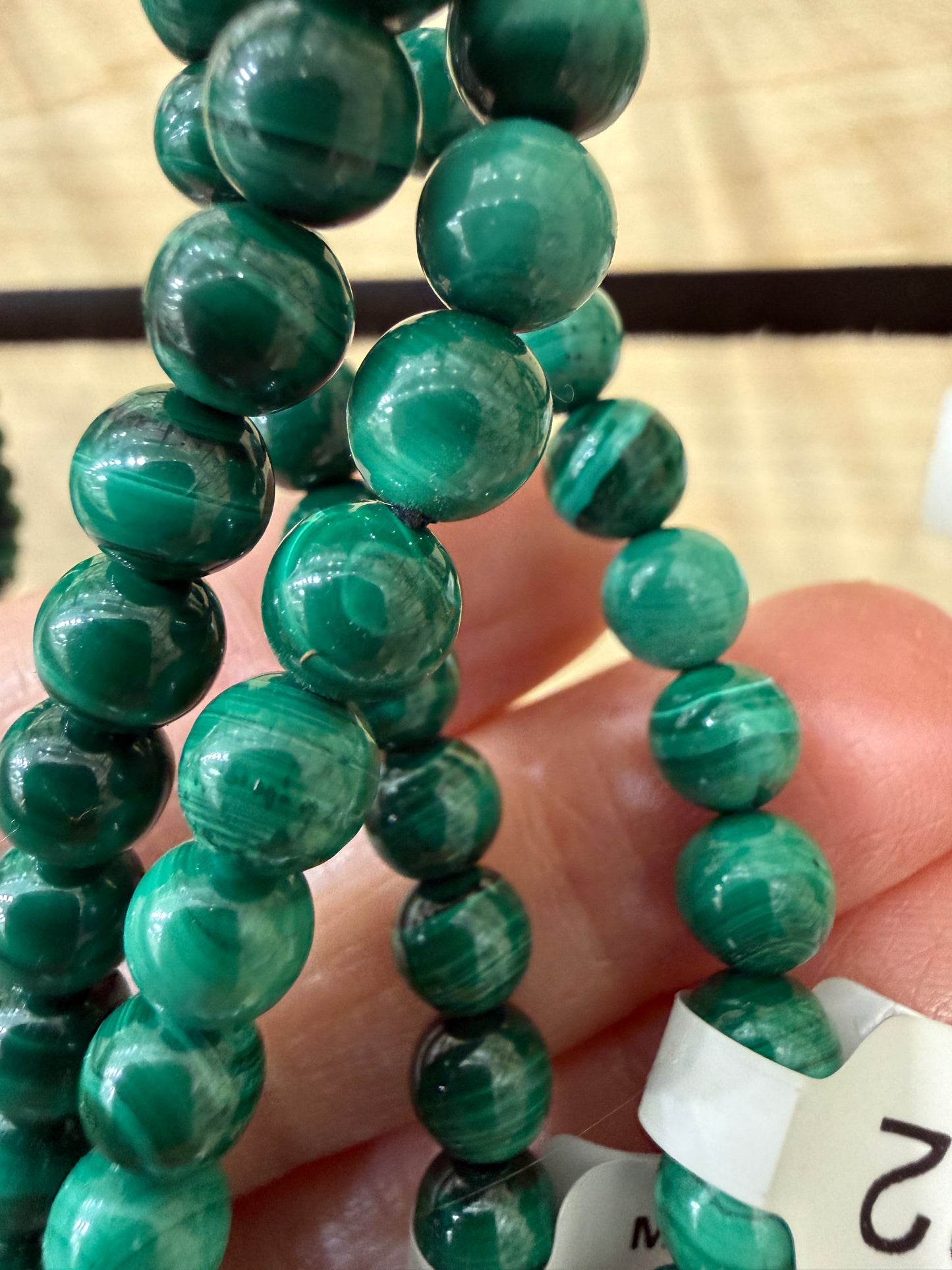 Malachite Stretch Bracelet- Round Smooth 7.5 inches