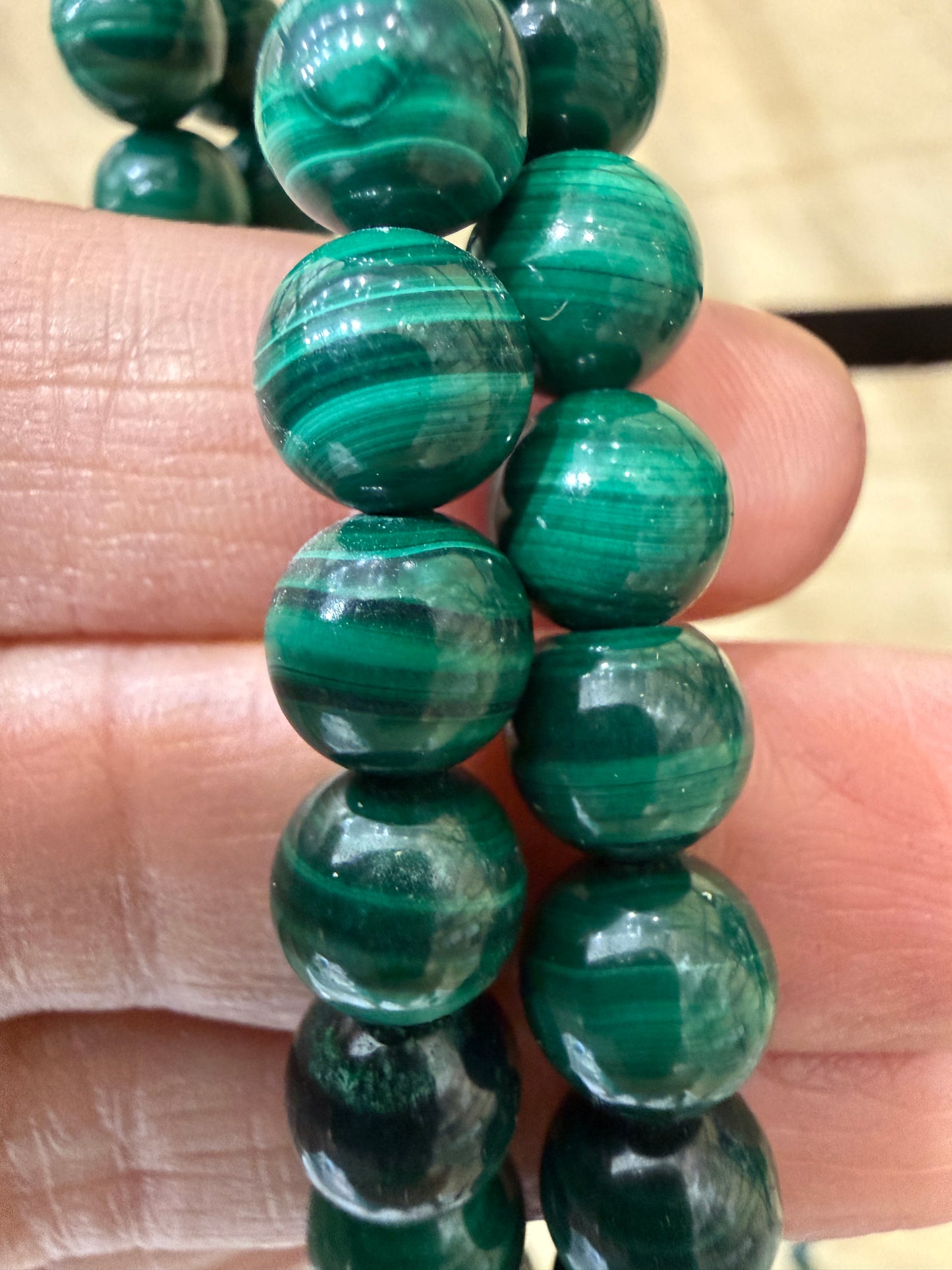 Malachite Stretch Bracelet- Round Smooth 7.5 inches