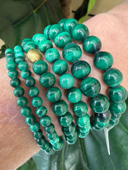 Malachite Stretch Bracelet- Round Smooth 7.5 inches