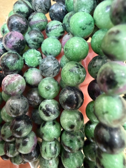 Ruby in Zoisite Stretch Bracelet- 6mm Round Smooth 7.5 inches