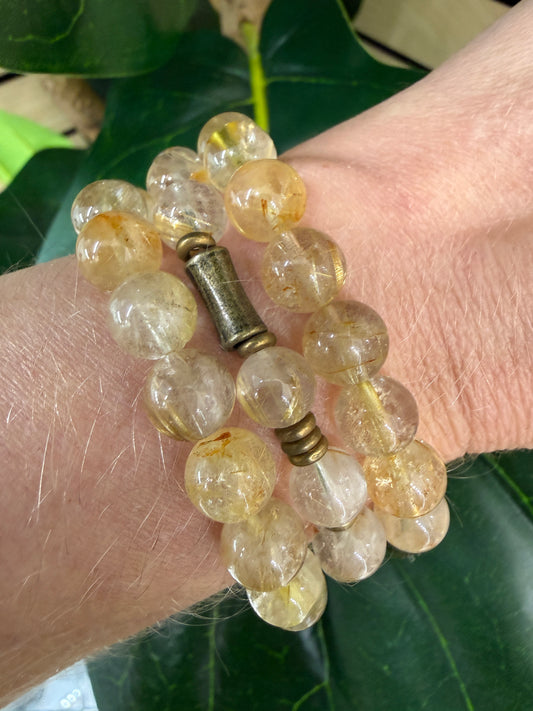 Golden Rutile Stretch Bracelet- 8mm Round Smooth 7.5 inches