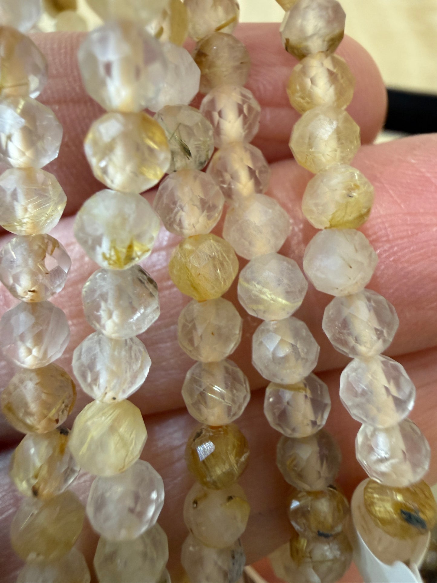 Golden Rutile Stretch Bracelet- 4mm Round Faceted 7.5 inches