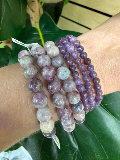 Lepidolite Stretch Bracelet- Round Smooth 7.5 inches