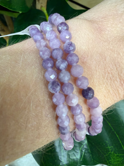 Lepidolite Stretch Bracelet- 4mm Round Faceted 7.5 inches