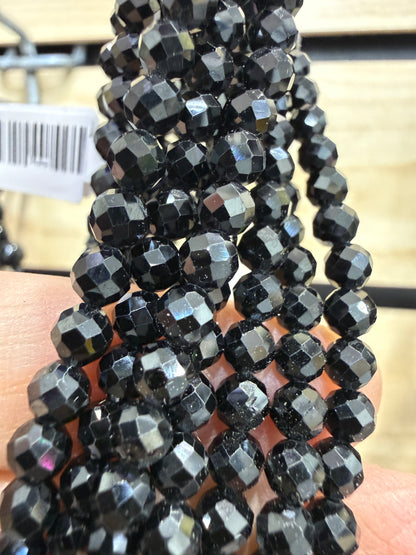 Black Spinel Stretch Bracelet- 4mm Round Faceted 7.5 inches