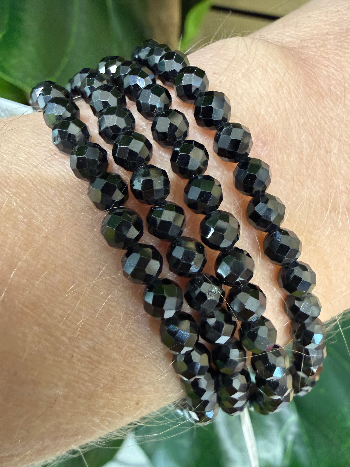 Black Spinel Stretch Bracelet- 4mm Round Faceted 7.5 inches