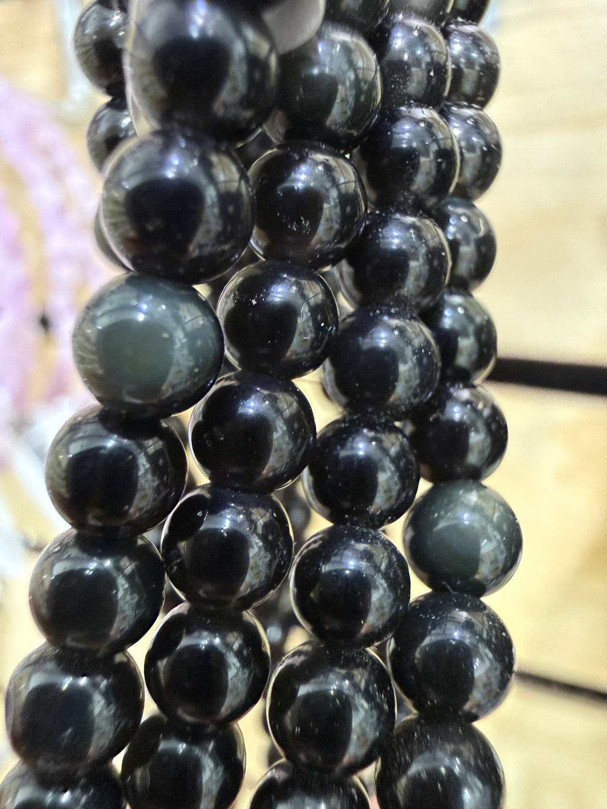 Rainbow Obsidian Stretch Bracelet- Round Smooth 7.5 inches