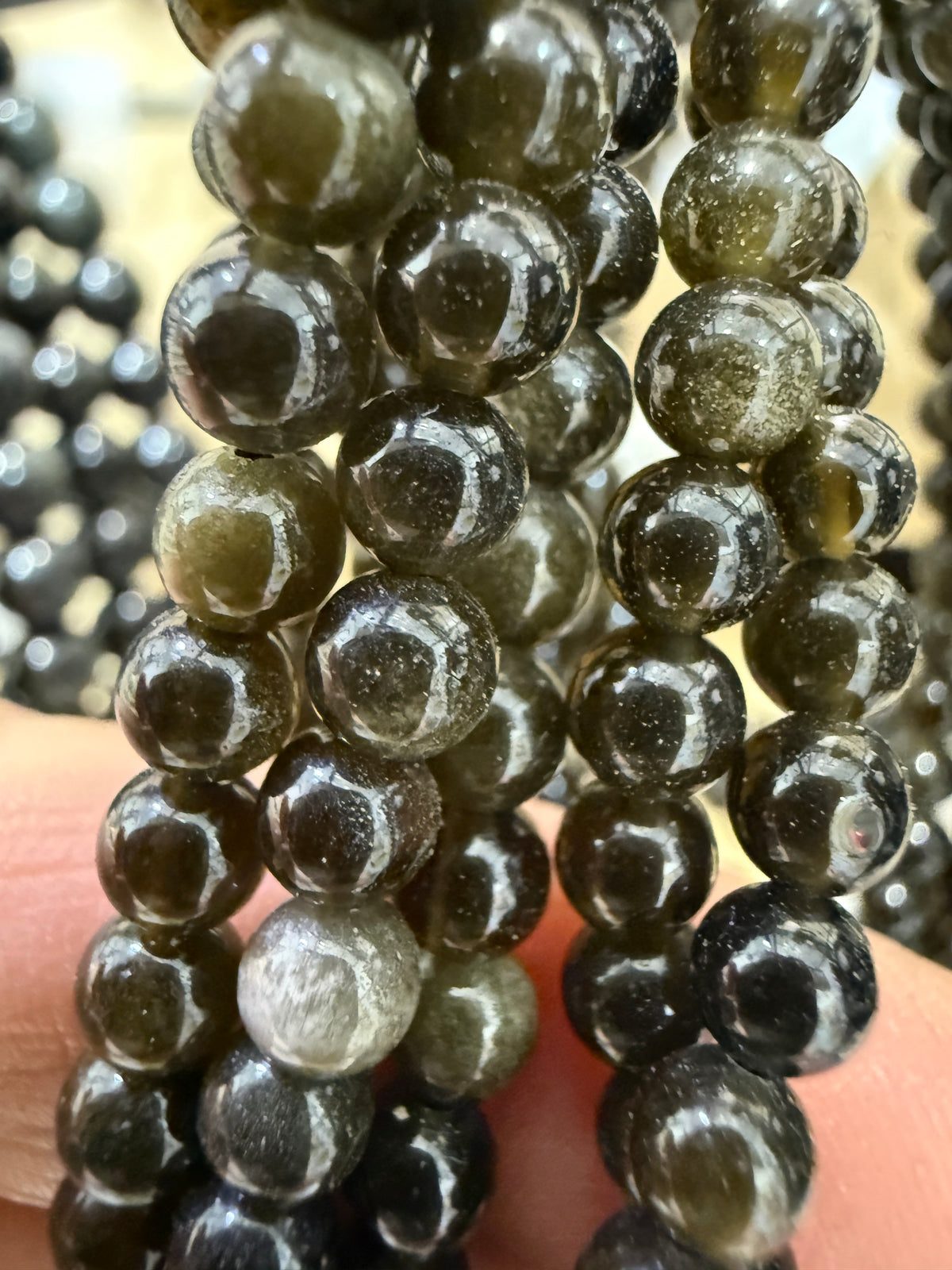 Golden Sheen Obsidian Stretch Bracelet- Round Smooth 7.5 inches