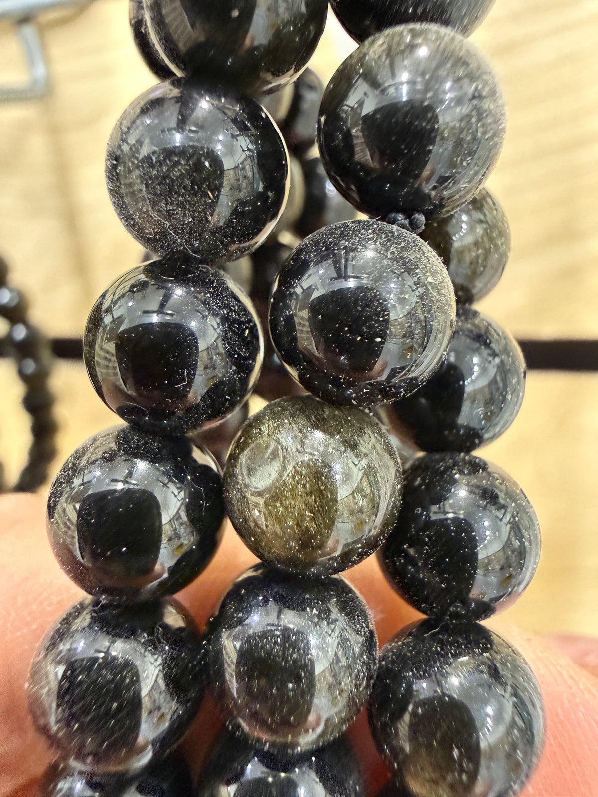 Golden Sheen Obsidian Stretch Bracelet- Round Smooth 7.5 inches