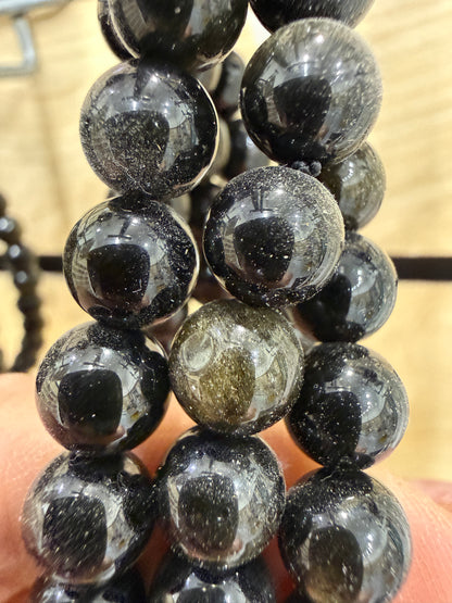 Golden Sheen Obsidian Stretch Bracelet- Round Smooth 7.5 inches