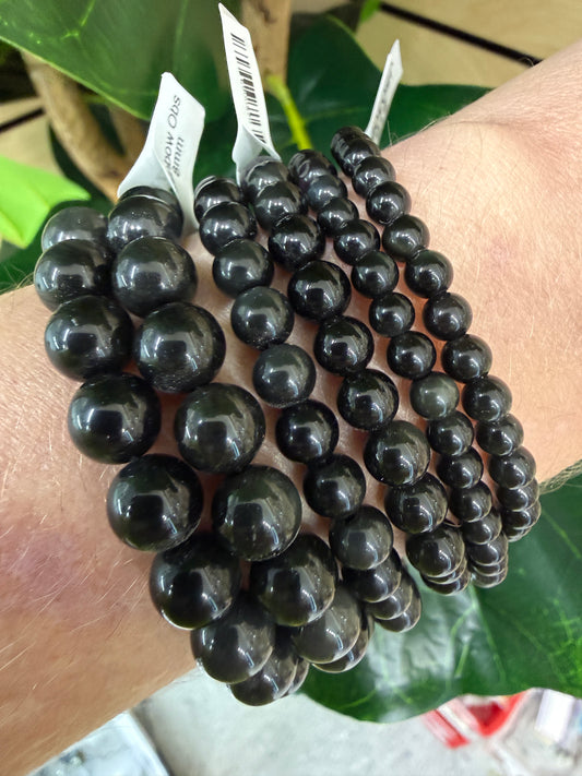 Rainbow Obsidian Stretch Bracelet- Round Smooth 7.5 inches
