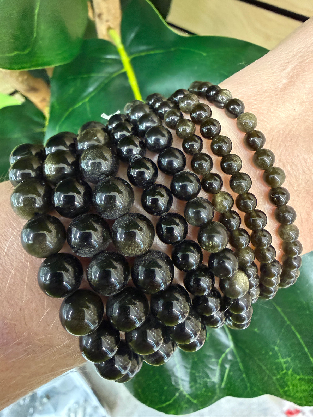 Golden Sheen Obsidian Stretch Bracelet- Round Smooth 7.5 inches