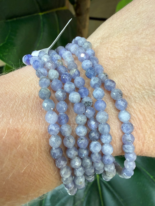 Tanzanite Stretch Bracelet- 4mm Round Faceted 7.5 inches