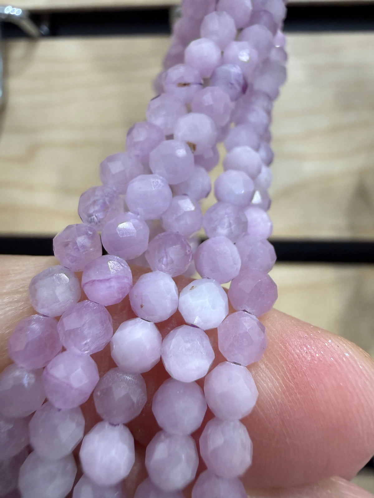 Kunzite Stretch Bracelet- 4mm Round Faceted 7.5 inches