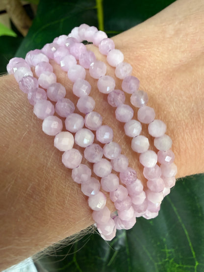 Kunzite Stretch Bracelet- 4mm Round Faceted 7.5 inches
