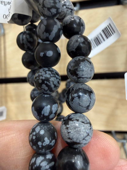 Snowflake Obsidian Stretch Bracelet- Round Smooth 7.5 inches