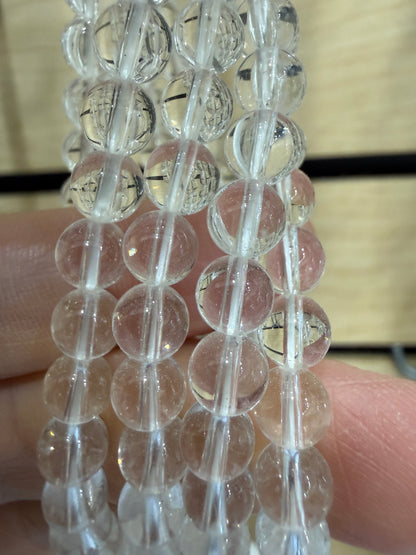 Clear Quartz Stretch Bracelet- Round Smooth 7.5 inches