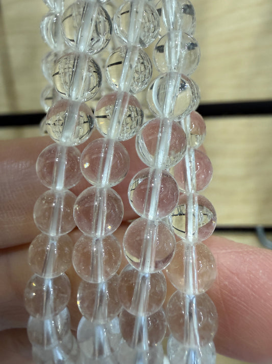 Clear Quartz Stretch Bracelet- Round Smooth 7.5 inches