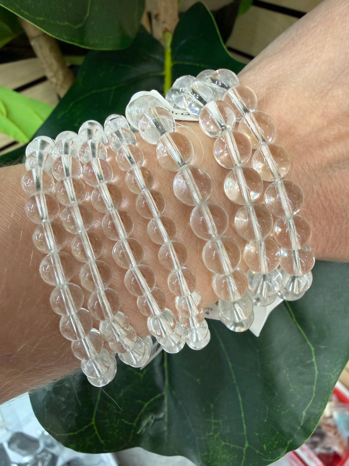 Clear Quartz Stretch Bracelet- Round Smooth 7.5 inches