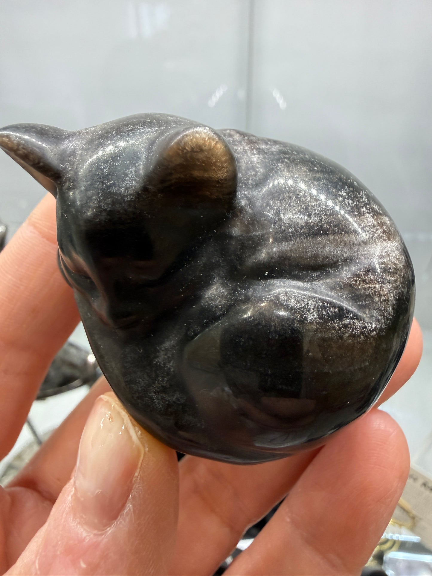 Silver Sheen Obsidian Sleeping Cat- 2" inches