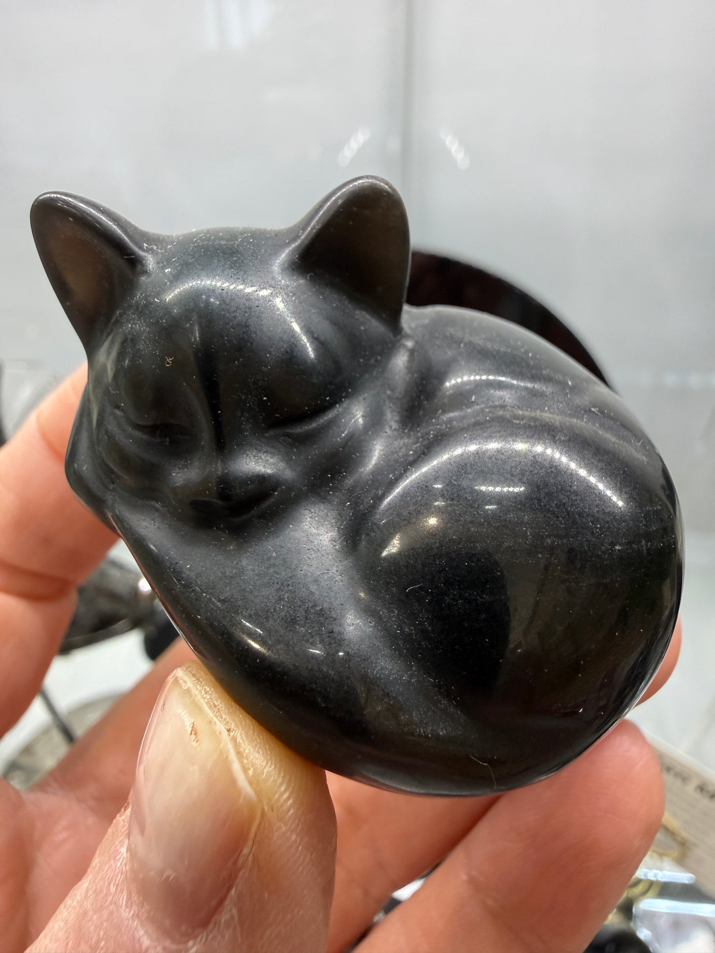 Silver Sheen Obsidian Sleeping Cat- 2" inches