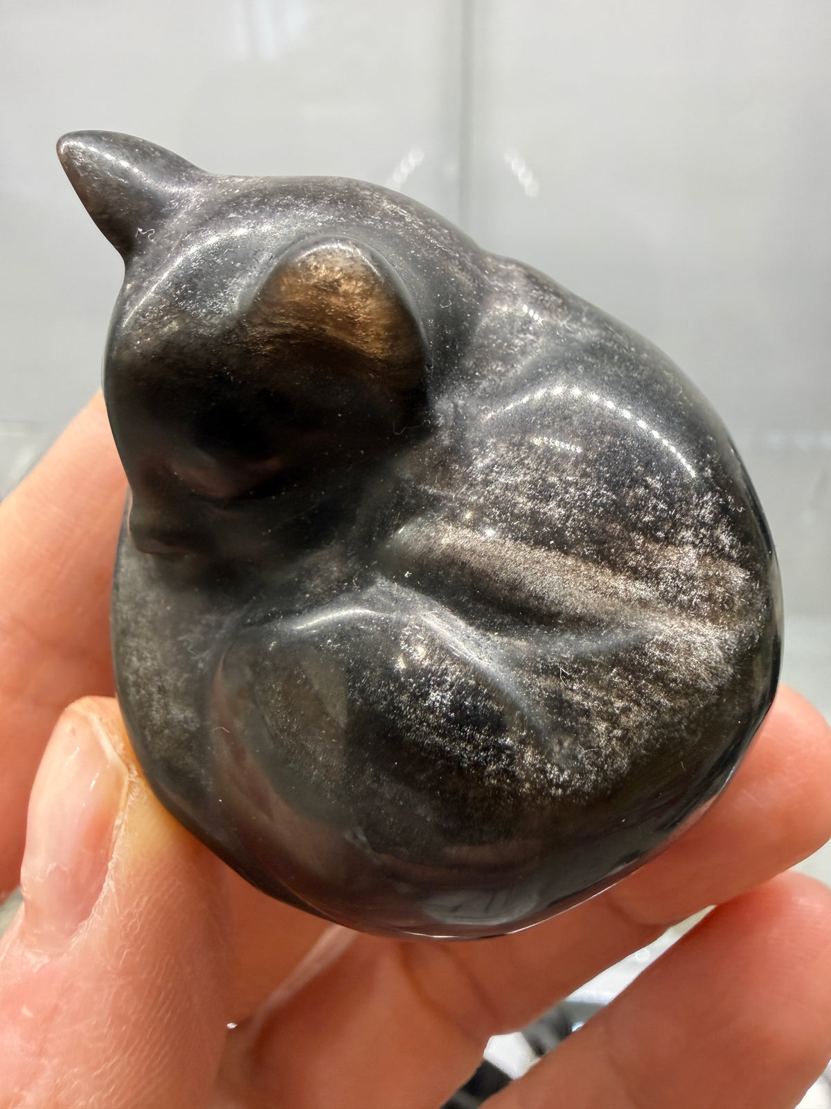 Silver Sheen Obsidian Sleeping Cat- 2" inches