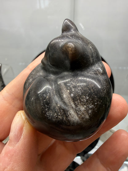 Silver Sheen Obsidian Sleeping Cat- 2" inches